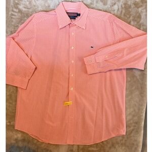 Vineyard Vines Slim Fit Whale Shirt Coral Gingham Men's XL LS Button Down